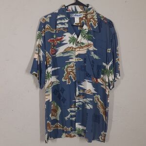 Utility Hawaiian Shirt Aloha Mens Size Medium Beach Blue Palm Trees Tropical